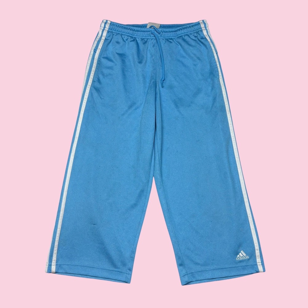 Adidas Womens Blue 3-Stripe Wide Leg Cropped Track Pants Capri 376515 Size Small